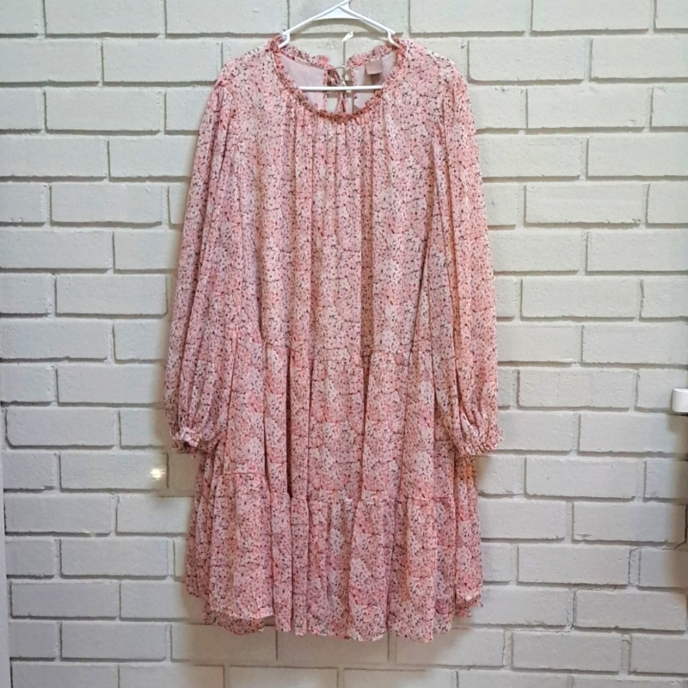 H&M Pink Floral Balloon Sheer Sleeve Boho Paneled Lined Dress. Size 4X